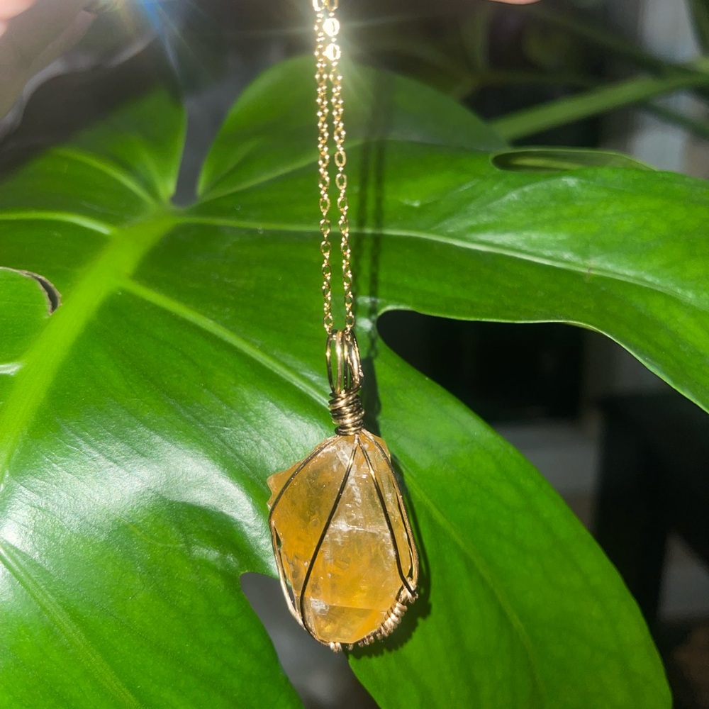 Statement Honey Calcite Crystal Necklace